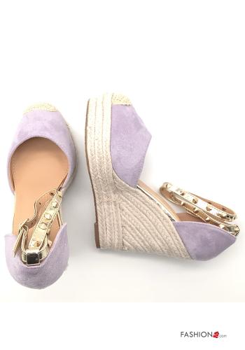 Scarpe con tacco  zeppa con borchie regolabile con cinturino camoscio - ph 2