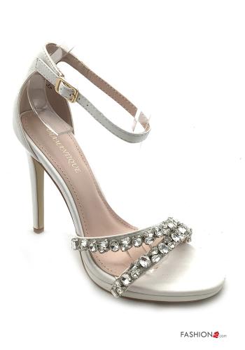 faux leather open toe Heeled shoes with rhinestones Ankle strap - ph 1