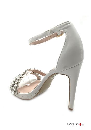 faux leather open toe Heeled shoes with rhinestones Ankle strap - ph 4