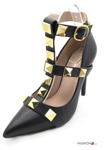 Zapatos de tacón alto imitación de cuero con tachuelas con correa - ph 1