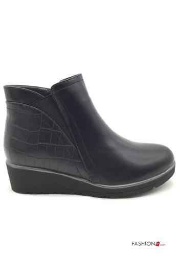 Kroko-Optik Kunstleder Stiefeletten mit Reißverschluss Keilabsatz - ph 2