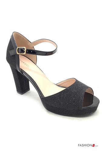 Scarpe con tacco open toe lurex con plateau con cinturino - ph 1