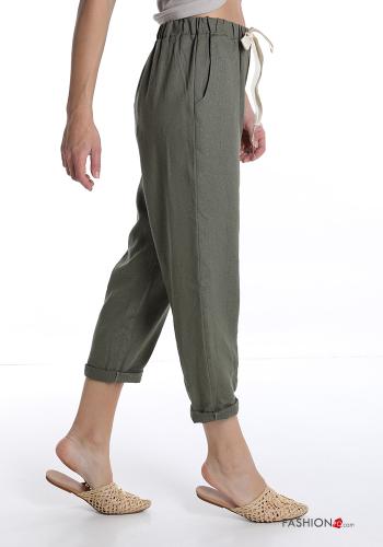 Trousers in Linen  with pockets with ribbon - ph 3