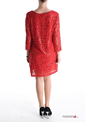 lace trim knee-length Dress with sequins 3/4 sleeve - ph 2