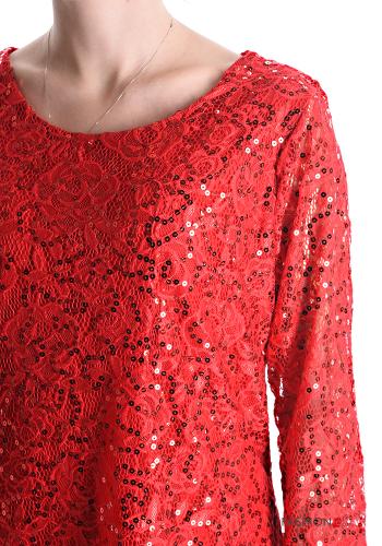 lace trim knee-length Dress with sequins 3/4 sleeve - ph 4