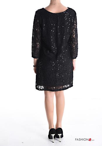 Vestido renda pelo joelho com lantejoulas manga três quartos - ph 2