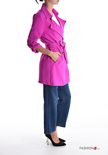 double-breasted Trench Coat with pockets with fabric belt - ph 3