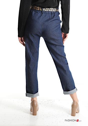 Pantalones de Algodón tela vaquera con bolsillos con cinturón de tela - ph 2