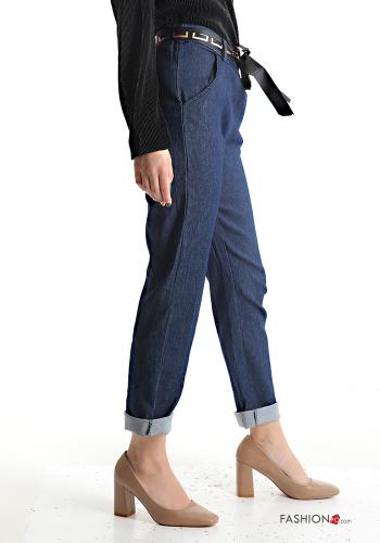Pantalones de Algodón tela vaquera con bolsillos con cinturón de tela - ph 3