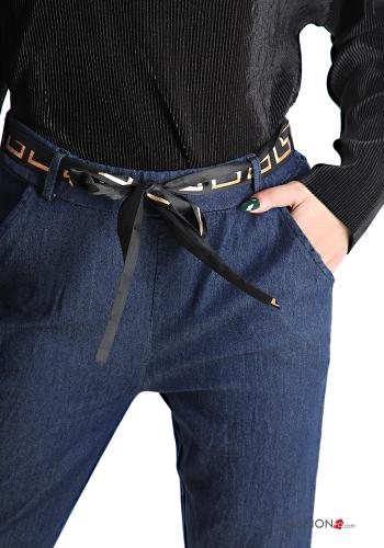 Pantalones de Algodón tela vaquera con bolsillos con cinturón de tela - ph 4
