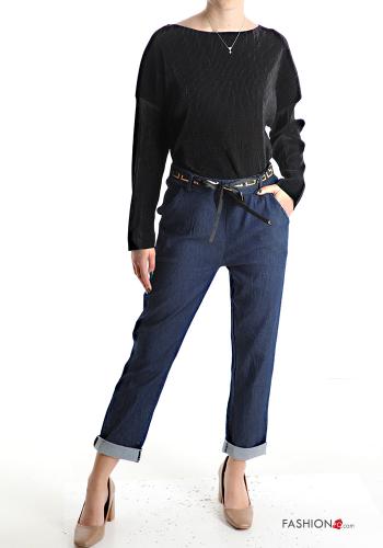 Pantalones de Algodón tela vaquera con bolsillos con cinturón de tela - ph 5