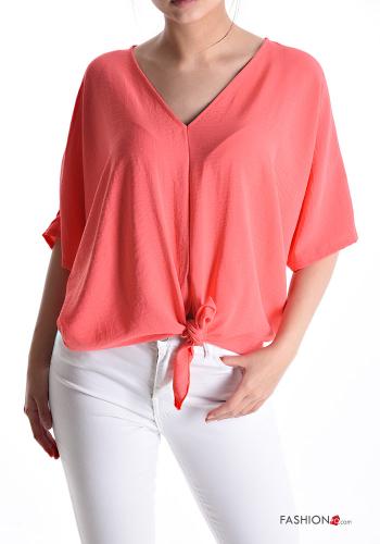 Blusa maniche corte scollo a V con nodo - ph 1