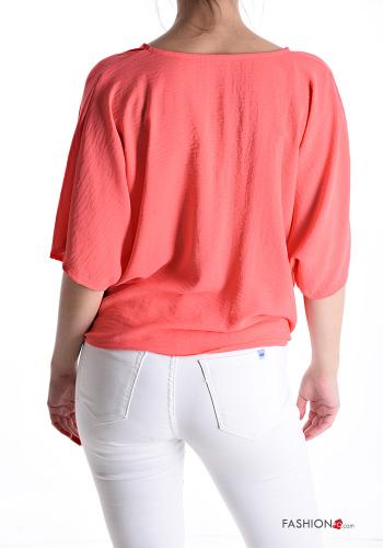 Blusa maniche corte scollo a V con nodo - ph 2