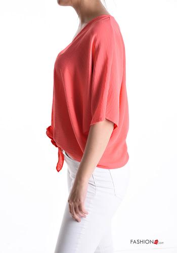 Blusa maniche corte scollo a V con nodo - ph 3