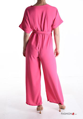 short sleeve Jumpsuit with v-neck with sash - ph 2