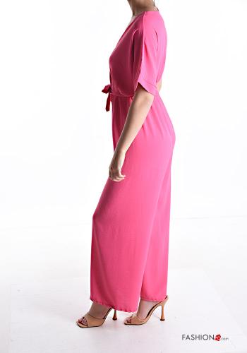 short sleeve Jumpsuit with v-neck with sash - ph 3