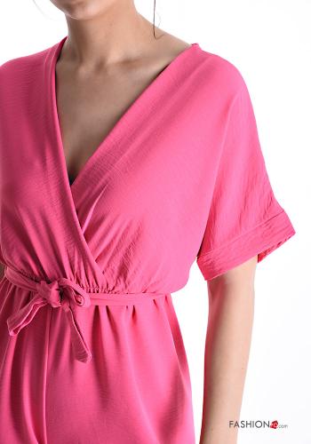 short sleeve Jumpsuit with v-neck with sash - ph 4