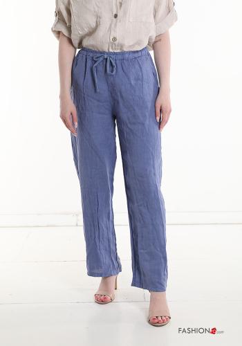 wide leg Hose aus Leinen mit Taschen mit gummizug mit kordelzug - ph 1