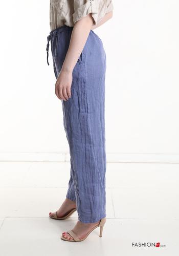 wide leg Hose aus Leinen mit Taschen mit gummizug mit kordelzug - ph 2