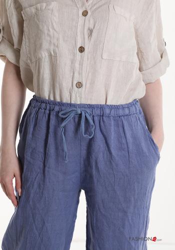 wide leg Hose aus Leinen mit Taschen mit gummizug mit kordelzug - ph 3
