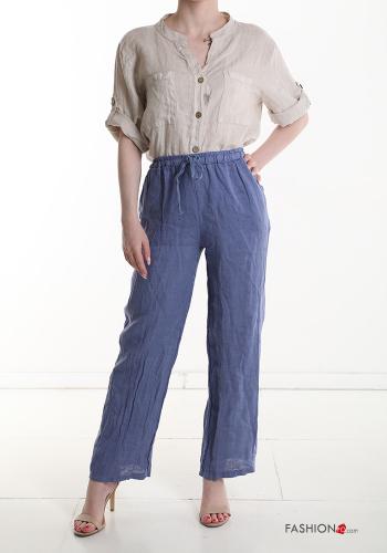 wide leg Hose aus Leinen mit Taschen mit gummizug mit kordelzug - ph 5