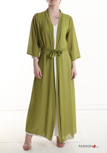 Casaco comprido com cinto de tecido manga três quartos - ph 1