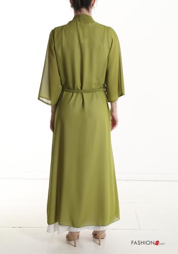 Casaco comprido com cinto de tecido manga três quartos - ph 2