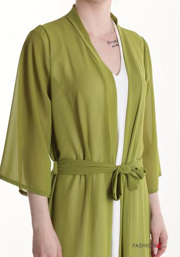 Casaco comprido com cinto de tecido manga três quartos - ph 4