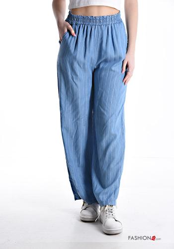 Striped wide leg Jeans with pockets with elastic