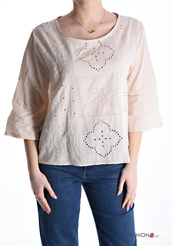 Blouse en Coton col rond à broderie - ph 1