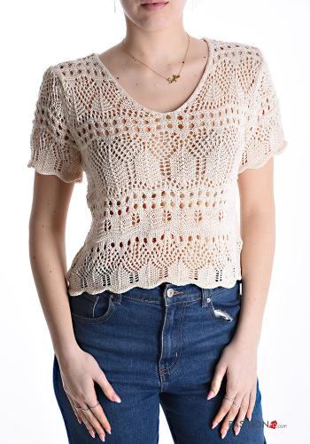 Camisola em Algodão manga curta gola redonda Padrão bordado - ph 1