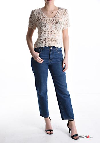 Camisola em Algodão manga curta gola redonda Padrão bordado - ph 5