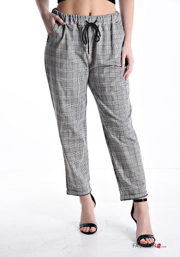 Tartan Trousers with pockets with elastic with bow