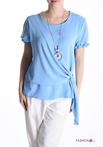 Blusa maniche corte girocollo con collana con nodo - ph 1