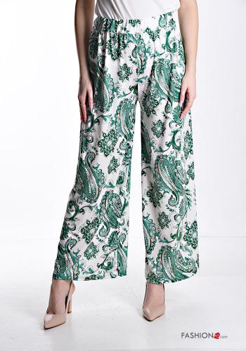 Paisley-print wide leg long Trousers with elastic