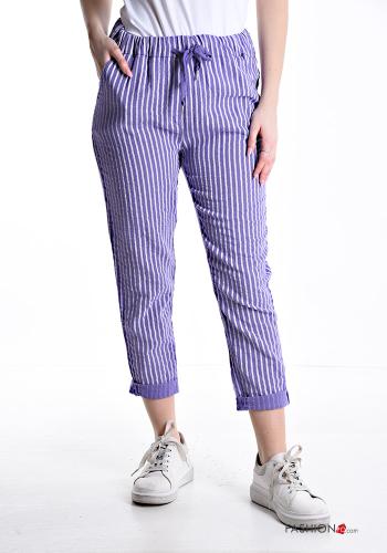 Striped Cotton Trousers with pockets with drawstring