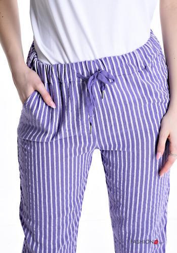 Streifenmuster Hose aus Baumwolle mit Taschen mit kordelzug - ph 4
