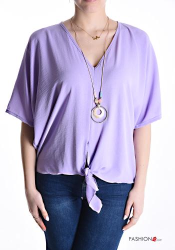short sleeve Blouse with necklace with knot with v-neck