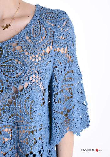 Maglione in Cotone uncinetto girocollo Fantasia ricamata maniche a tre quarti - ph 4
