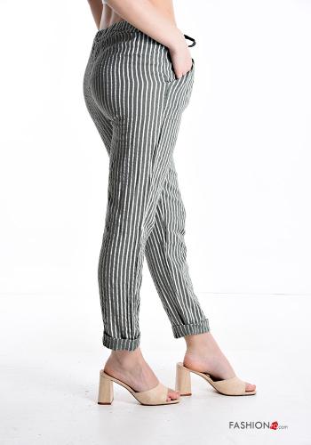 Pantalone in Cotone Fantasia righe con tasche con coulisse - ph 3