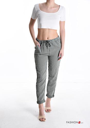 Pantalone in Cotone Fantasia righe con tasche con coulisse - ph 5