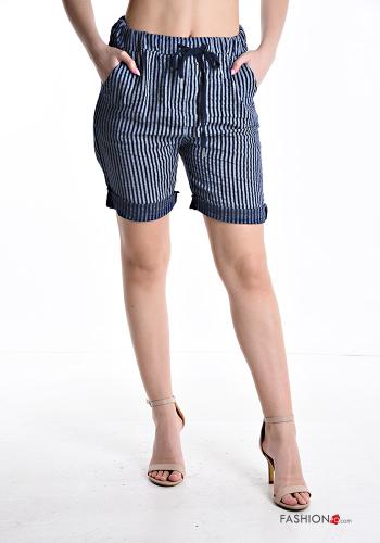 Bermuda in Cotone Fantasia righe con tasche con coulisse - ph 1