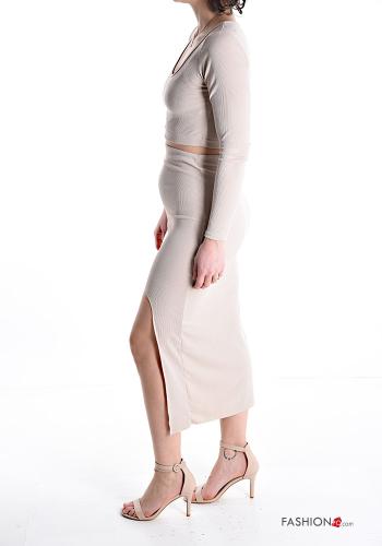 Ribbed long sleeve Co-ord with elastic with split - ph 3