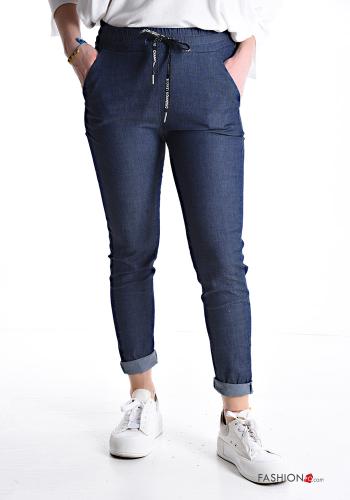 denim Cotton Trousers with drawstring with elastic