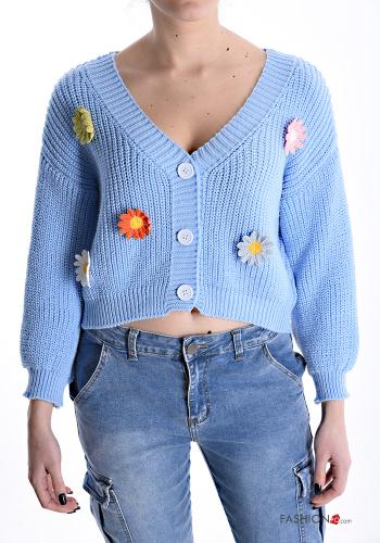 Floral mini Cardigan with buttons with v-neck
