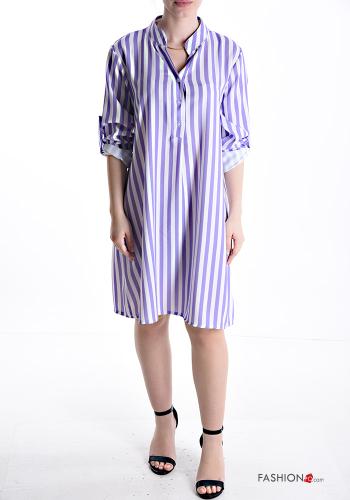 Striped knee-length Dress with buttons 3/4 sleeve with v-neck