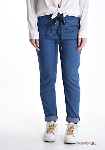 Denim Hose aus Baumwolle mit kordelzug mit gummizug - ph 1