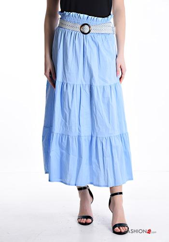 Longuette Cotton Skirt with belt with elastic with flounces