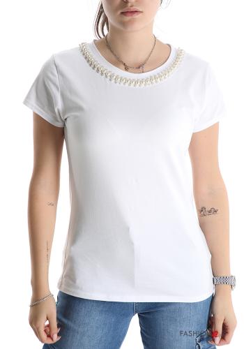 Cotton T-shirt with pearls
