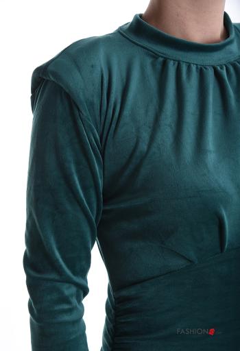 Abito corto in velluto maniche lunghe a collo alto con spalline - ph 4